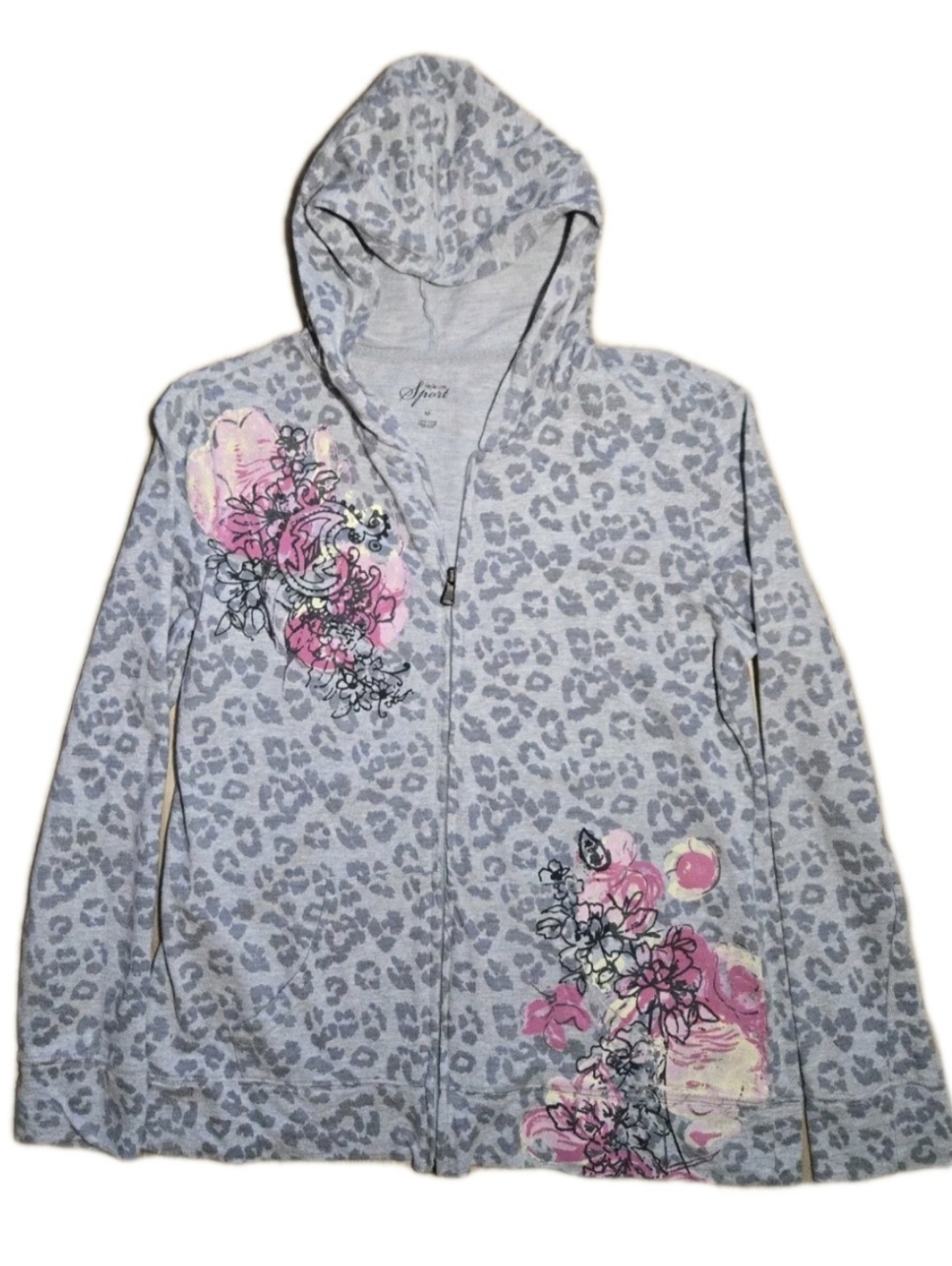 Style & Co Y2k Fashion Leopard Print Hooded Zip Up - Size M
